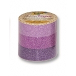 Washi Tape Folia Lillad glitterid 3 erivärvi 15mm 5m komplekt