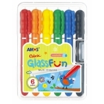Klaasimarkerid Amos 6 värvi Glass Fun plastkarbis